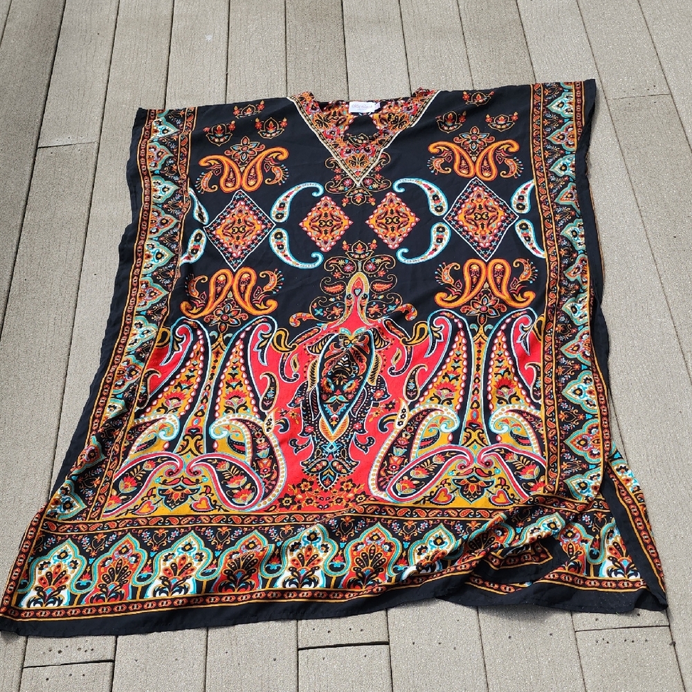 (20-24) Miss Lavish Multicolor Paisley Kaftan Summer Vacation Mrs. Roper 70s 80s